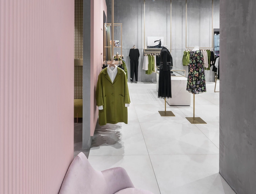 Flagship store - design and complete outfitting - Luisa Cerano Düsseldorf - view from the fitting area