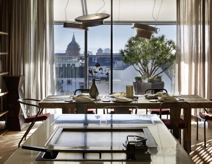 gourmet restaurant - new construction - Restaurant Opus V Mannheim - engelhorn - mobile open-plan kitchen stove - private dining room - panoramic view