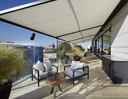 gourmet restaurant - new construction - Restaurant Opus V Mannheim - engelhorn - rooftop outdoor area - roof patio - roof terrace