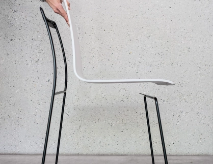 Skid-base chair - product design - product development - Spline - seating shell separated from steel tube